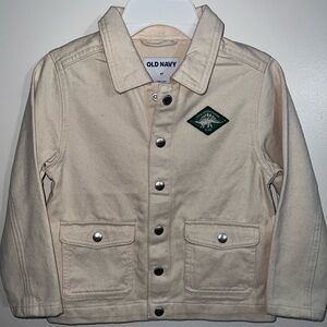 Old Navy Kids Cream Jean Jacket with Green Patch